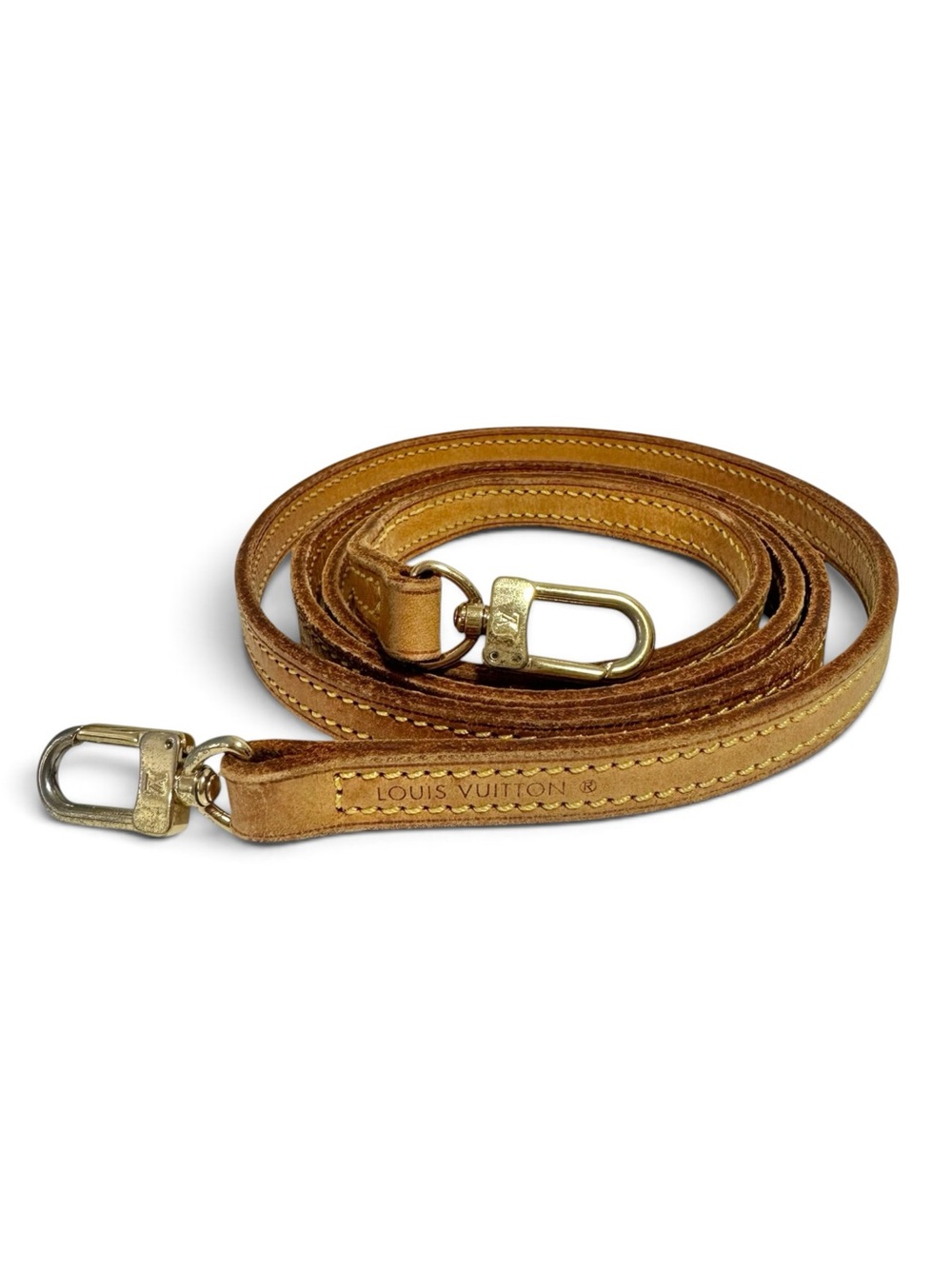 Louis Vuitton Vachetta Leather & Gold Brass Engraved 48.5” Long Crossbody Strap